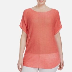 Eileen Fisher Womens Org. Linen Pullover Knit Top Sz SP Sheer Beachy‎ Breathable